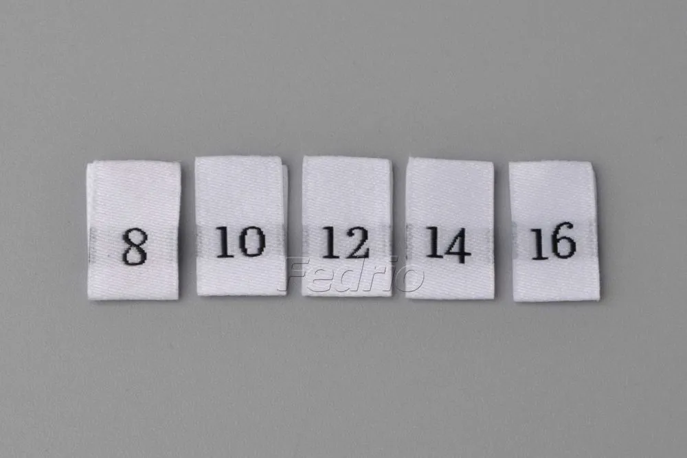 Black Number On White Polyester Centre Fold Damask Woven Size Labels 100pcs/Pack 004007 (8)