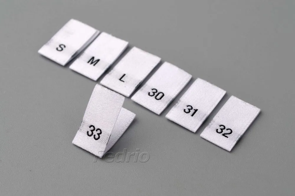 White Polyester Centre Fold Damask Woven Size Labels 1*3.5cm 100pcs/Pack 004009 (S)