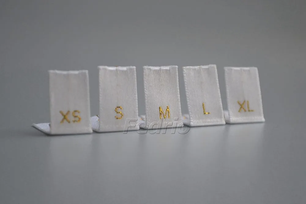 Golden Letter On White Polyester Centre Fold Satin Woven Size Labels For Garment 1*3cm 100pcs/Pack 005018 (XS)
