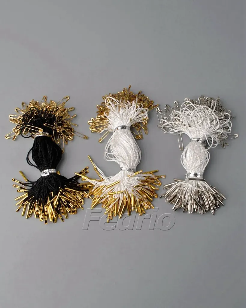 1000pcs Nylon Hang Tag Cord String Polyester, Clothing Lanyard Tag Rope with Safety Pin 4.1 Inches HTS171 (black-gold)