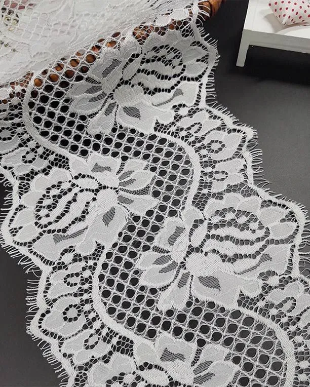 White Eyelash Lace Trims for Wedding Bridal Dressing Sewing 3 Meter 204585