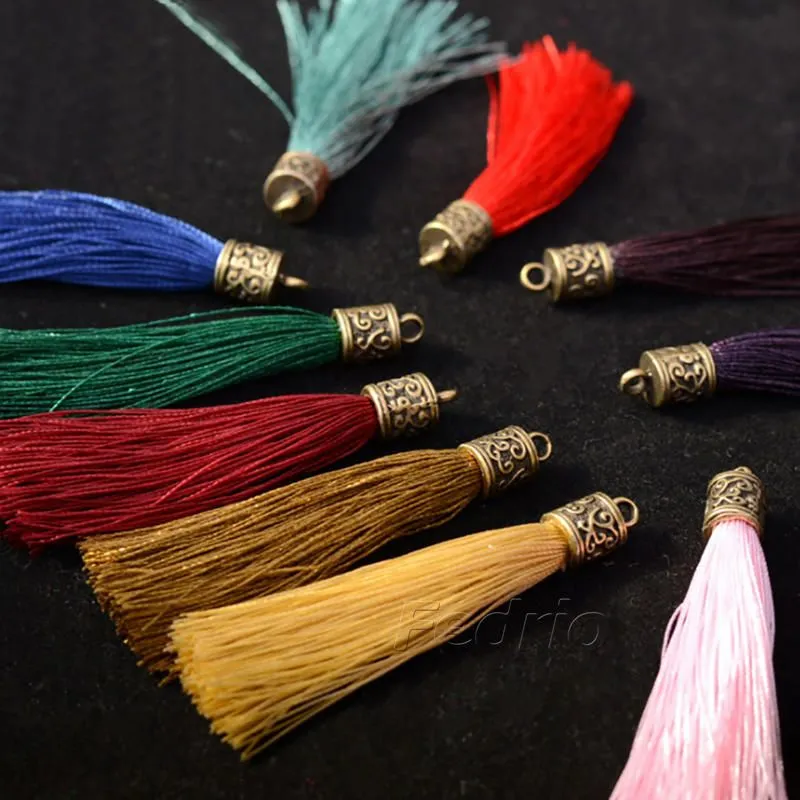 6.5cm Small Silk Tassels with Retro Brass Cap 10pcs/Pack for Bracelets, DIY Home Decor, Jewelry Designs 008159 (1)