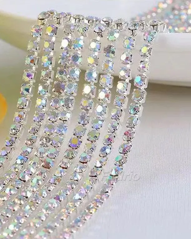 Crystal Rhinestone Close Chain Trimming Cup Chain for DIY Arts Crafts Sewing Jewelry Making 9 Meters/Pack 204576 (white)