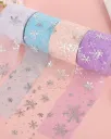 Silver Snowflake Tulle Ribbon Hot Stamping Tulle Fabric for Decoration Craft Making 25 Yards/Roll 205705