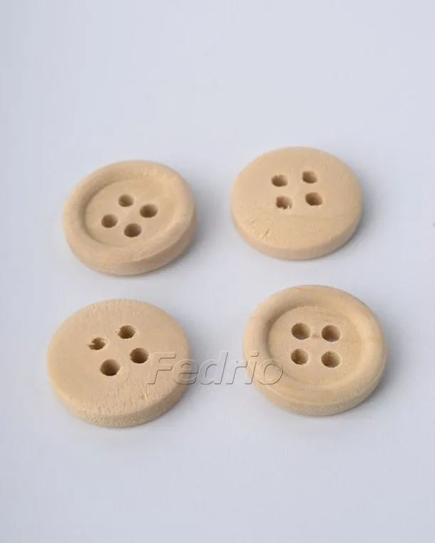 4-Hole Natural Unpolished Wooden Buttons Wide Edge for Knitting Sewing Crafting 50 pcs/Pack 201402 (24L)