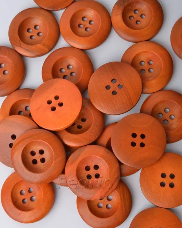 Wide Edge Wooden Buttons with 4 Holes for Craft Projects 50 pcs 201410